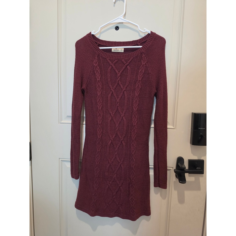 Hollister Sweater Dress Womens XS Burgundy Cable Knit Long Sleeve
